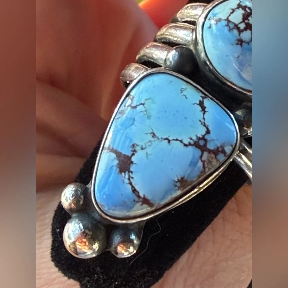 Navajo Readda Begay | Golden Hills Turquoise Triple-Stone Old Pawn Style Ring